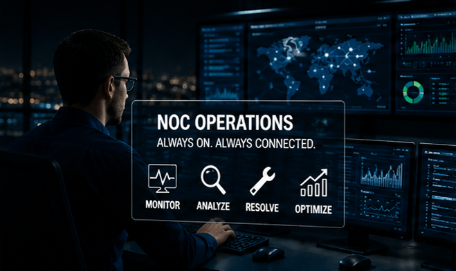 NOC Operations telecom monitoring dashboard